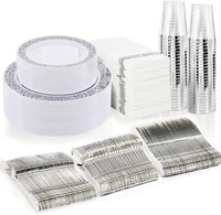 Ensemble de vaisselle jetable pour fête de Noël, 175 pièces, pour 25 invités, assiettes, gobelets, couverts pré-roulés, serviettes en plastique or, or rose, argent, OEM