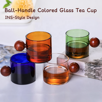 Lot de 4 verres colorés avec poignées en bois, 120 ml, pour expresso, thé, saké, pour bar à domicile, ambre, bleu, vert, vente en gros