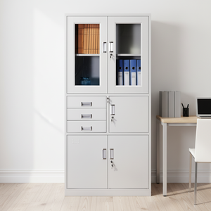 Armoire à dossiers avec tiroirs et porte vitrée, rangement de documents en métal pour l'école, le bureau, le stockage de documents - Product Image 1