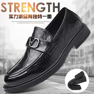 Mocassins pour hommes en cuir véritable, bout rond uni, à enfiler, tendance mode, décorés d'une boucle, chaussures décontractées et habillées - Product Image 5