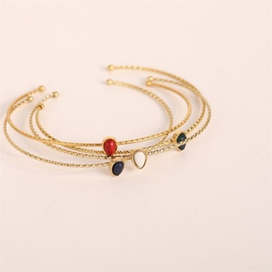 Bracelet simple en forme de C en acier inoxydable plaqué or 14 carats avec pierre turquoise, bijoux pour femmes, bracelets et joncs - Product Image 1