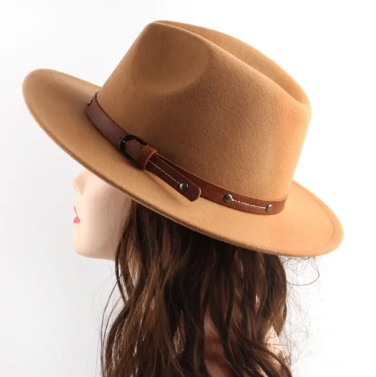 Cappello Fedora classico da donna con fibbia a tesa larga e cappello a tesa larga