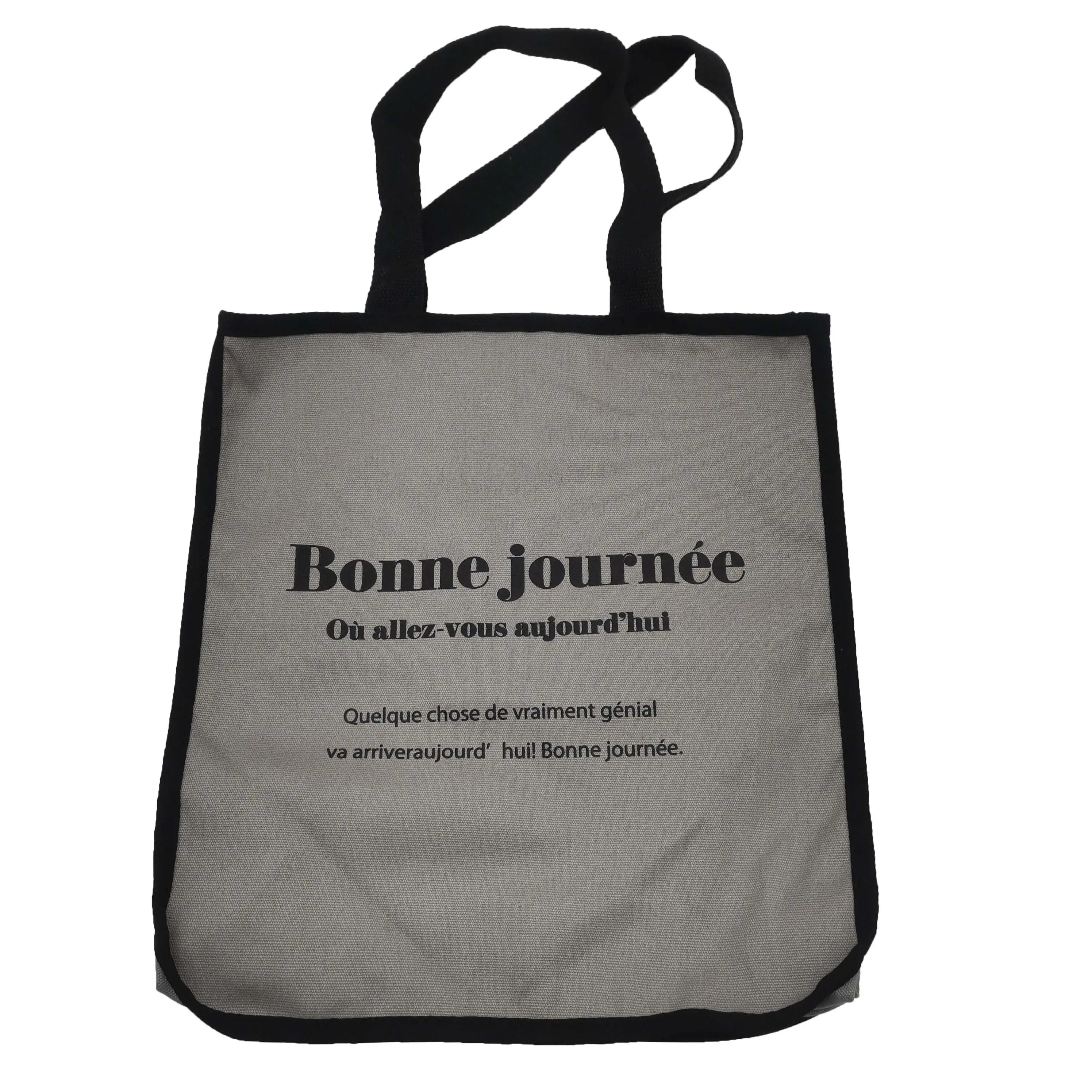 Grey Gray Color Beach Tote Canvas Bag Bonne Journee Silkscreen Printing Logo With Inside Pocket
