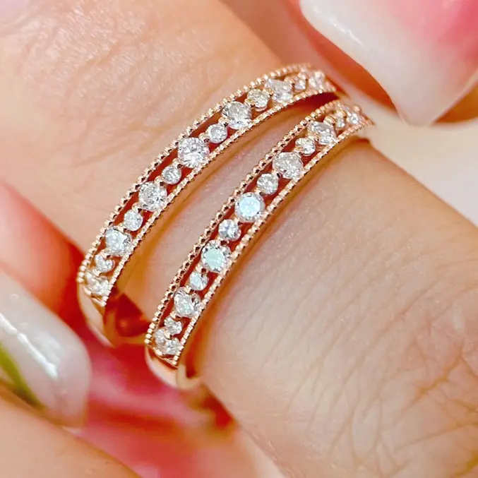 Conjunto de boda de joyería de oro real personalizado, anillo de diamante cultivado en laboratorio, anillo de encaje tallado ahuecado