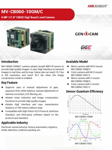 Caméra couleur GigE HIK ROBOT MV-CB060-10GC-S 6MP de niveau carte IMX178 avec monture M12 pour l'inspection par vision industrielle embarquée - Product Image 6