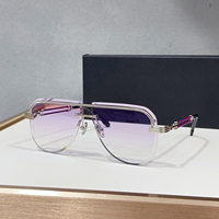 Lunettes de soleil de créateur sans monture pour hommes et femmes, monture en métal argenté, verres dégradés violet-rose, branches ajourées, protection UV400, lunettes de mode