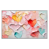 Peinture acrylique sur toile avec cadre, cœur coloré peint à la main, art mural texturé pour la décoration de salon