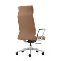Chaise de direction en cuir PU marron avec base en aluminium et siège réglable en hauteur, chaise de bureau à dossier haut pour la maison et le bureau