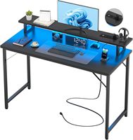 Bureau de jeu en métal noir avec éclairage LED, prises de courant, ports de charge USB, support pour écran, poste de travail informatique de 40 pouces