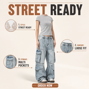 Pantalon cargo en jean ample et décontracté bleu clair pour homme, qualité supérieure, faible MOQ, directement de l'usine de Guangzhou, style urbain uni et tendance - Product Image 1