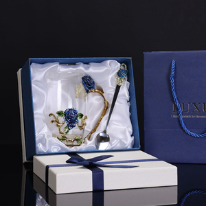 Creative Luxury Glass Coffee & Tea <b>Mug</b> Set Spoon Colorful Transparent Blue Rose Design Heat Resistant High Quality for Presents - Product Image 5