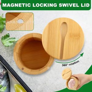Wooden <b>Spice</b> <b>Jar</b> Solid Wood M Size With Wooden Lid Kitchen Seasoning Container - Product Image 4