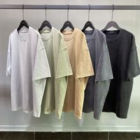 Kaos Pria O-Neck Lengan Pendek 2025 Vintage Washed Solid Loose Trendy Brand Heavy Shoulder Kasual 100% Katun Jersey Polos