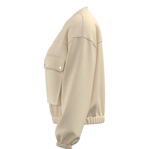 Chaqueta de Mujer Minimalista con Cuello Alto Beige, Cierre de Cremallera, Corte Holgado, Bolsillo Grande, Dobladillo Elástico y Mangas con Puños - Product Image 3