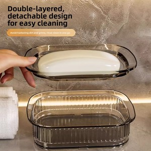 Porte-savon classique transparent en PE double couche, grande capacité, sans couvercle, drainable, pour salle de bain, fabriqué en Chine, pour étudiants - Product Image 5