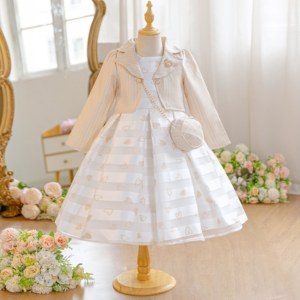 Conjunto <span class=keywords><strong>de</strong></span> Vestido <span class=keywords><strong>de</strong></span> Fiesta para Niñas <span class=keywords><strong>de</strong></span> 5 a 10 Años con Estampado <span class=keywords><strong>de</strong></span> Corazones, Abrigo <span class=keywords><strong>de</strong></span> Tweed a Juego y Bolso Bandolera - Venta al por Mayor - Product Image 4