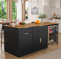 Îlot de cuisine avec plateau intégral, espace de rangement, prise électrique et éclairage LED – Table à manger moderne de hauteur comptoir