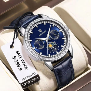 Pour POEDAGAR 956 montre de luxe pour hommes Offre Spéciale de luxe Quartz lumineux Phase de lune bracelet en cuir étanche cadran en verre personnalisable - Product Image 1