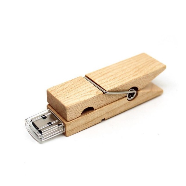 Factory Direct Natural Qood Clothespin Clip Promotional Gift Custom Logo Branded Mini Portable Flash Drive 16GB USB Stick