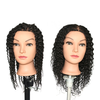 16 Zoll # 2x 100% Echthaar Lockiges Wellenhaar Weiblicher Übungskopf Mannequin Kosmetologie-Puppenkopf zum Styling-Üben