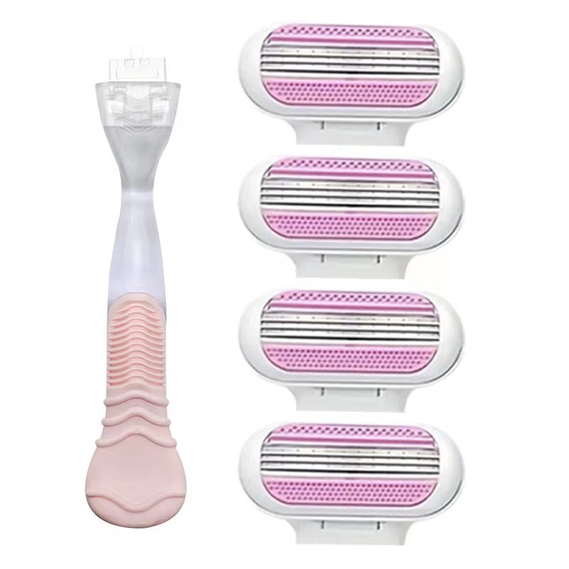 Transparent pink 1-blade holder, 4 blades [OPP bag]