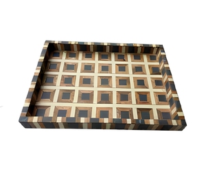 Handmade Wooden Serving Tray With Geometric Pattern For Residential Decorative Use Hotels Coffee <b>Table</b> Decorative Feature - Product Image 1