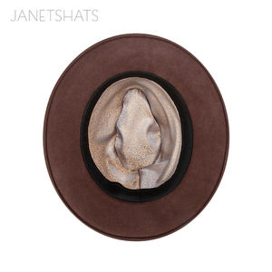 بطانات بنج بنية مخصصة قبعة ساتان سادة للذكور من الداخل قبعة جاز كلاسيكية حافة بخيل مجعدة مع ريشة بعقدة فراشية - Product Image 6