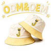 Chapeau Bob Bicolore Adorable avec Broderie Lettres Animaux de Dessin Animé, en Coton Doux, Protection Solaire Respirante, Casquette de Pêcheur d'Extérieur