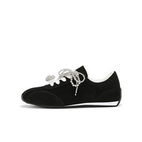 Nouvelles baskets décontractées en daim pour femme, style Forrest Gump, rétro, à bout carré, avec nœud perlé, collection automne-hiver