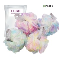 Ensemble de poufs de bain à ruban dégradé arc-en-ciel : crée une mousse luxueuse, exfoliation douce, soin de la peau, rafraîchissant