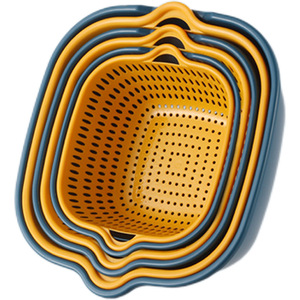Double Layer Hollow Vegetable Washing Basin Drain Basket M Size Stackable Square Lattice Type Kitchen Storage Fruit Plate - Product Image 1