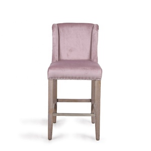 Anji Kasei madera de caucho sólido KSV25025 de terciopelo rosa 7 De terciopelo Beige estilo antiguo Taburetes de <span class=keywords><strong>Bar</strong></span> - Product Image 1