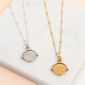 reimaging vintage jewellery hidden message I love you rotating spinner pendant necklace two side engraved spinning necklace