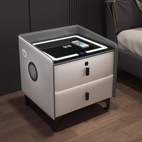 Mesita de noche de madera con carga inteligente inalámbrica moderna con luces LED para dormitorio y sala de estar, muebles de almacenamiento para comedor