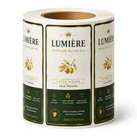 Étiquettes personnalisées pour huile d'olive extra vierge, autocollantes, dorées métallisées, imperméables, pour emballage alimentaire, impression d'étiquettes en rouleau pour bouteilles