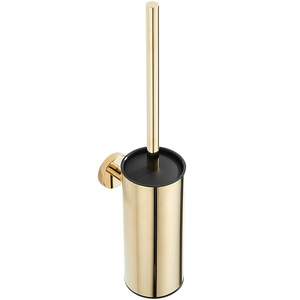 Support mural standard pour brosse de toilette en acier inoxydable doré, outil de nettoyage de salle de bain avec long manche et poils noirs - Product Image 5