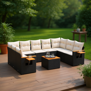 Modular Black Pe Rattan Garden <b>Sofa</b> <b>Set</b> With High Density Foam Cushions For Outdoor Patio Use - Product Image 2