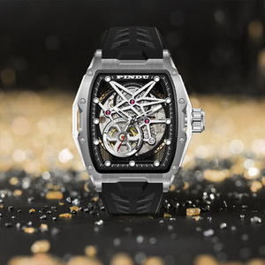 PINDU Men Skeleton Automatic Mechanical Watch Silicone Strap 50M <b>Water</b> Resistant Stainless Steel <b>Case</b> Sports Wristwatch - Product Image 1