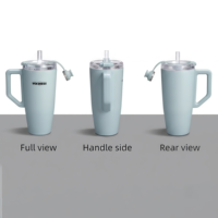 2 VOLWESS Tasse de voyage isotherme en acier inoxydable avec poignée ergonomique, couvercle à paille réutilisable, gobelet à café anti-fuite