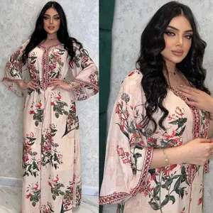 England Fashion Summer Lapel High Waist muslim European Hot Sale Printed Elegant Office Lady Tunic Pleated Dresses For Women