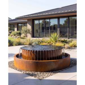 Fontaine à débordement moderne en acier Corten Damla Water Features TOS-C, diamètre 120 cm, patine de rouille, pour jardin et terrasse extérieurs - Product Image 1