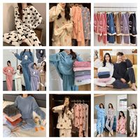 Pyjama en velours corail d'hiver pour femme, flanelle épaisse, manches longues, robe de nuit chaude pour la maison, mode, taille plus, ensemble