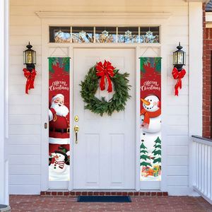 Couplet de porte de Noël intérieur/extérieur avec Père Noël et bonhomme de neige de dessin animé, 30*180cm, avec tringle de suspension incluse, décorations de fêtes - Product Image 5