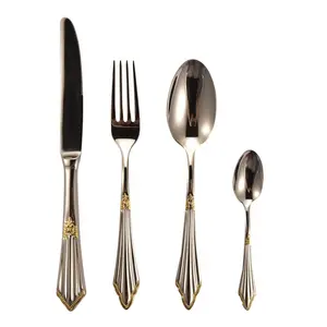High-end club wedding stainless steel 18/10 flatware luxury silverware gold bulk vintage unique cutlery set