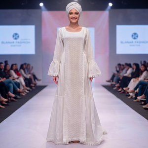 Precioso Vestido Maxi Africano de Algodón Blanco para Mujer, con Mangas Abullonadas, Encaje y Bordado Floral, Transpirable y Ecológico para Verano - Product Image 6