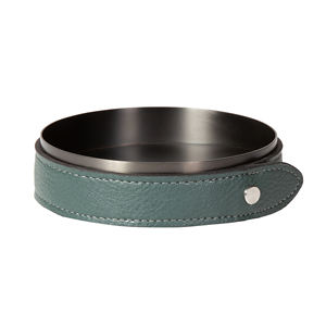 Cenicero moderno hecho a mano de cuero de <span class=keywords><strong>vaca</strong></span> de acero inoxidable personalizado verde oscuro con logotipo personalizado - Product Image 1