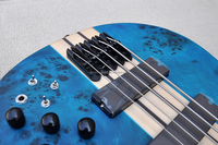 Guitare basse électrique Flyoung Musical Instruments bleu mat 5 cordes avec manche traversant le corps
