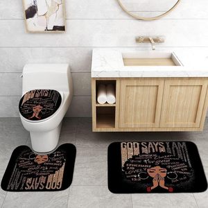 Pretty Girl Inspirational Quote 4PCS Juego de accesorios de baño Alfombrilla de baño antideslizante negra Cortina de ducha con tapa de inodoro Stock - Product Image 4