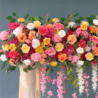Cadre de mariage toile de fond décor Orange rose Arrangement Floral avec accrocher fleur de cerisier Table pièce maîtresse boule rideau fleur