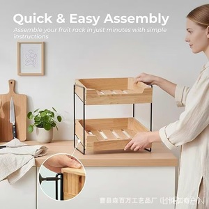Wooden Desktop Storage Rack 2 Tier Stackable Kitchen Fruit <b>Vegetable</b> Organizer Natural Wood Color - Product Image 4